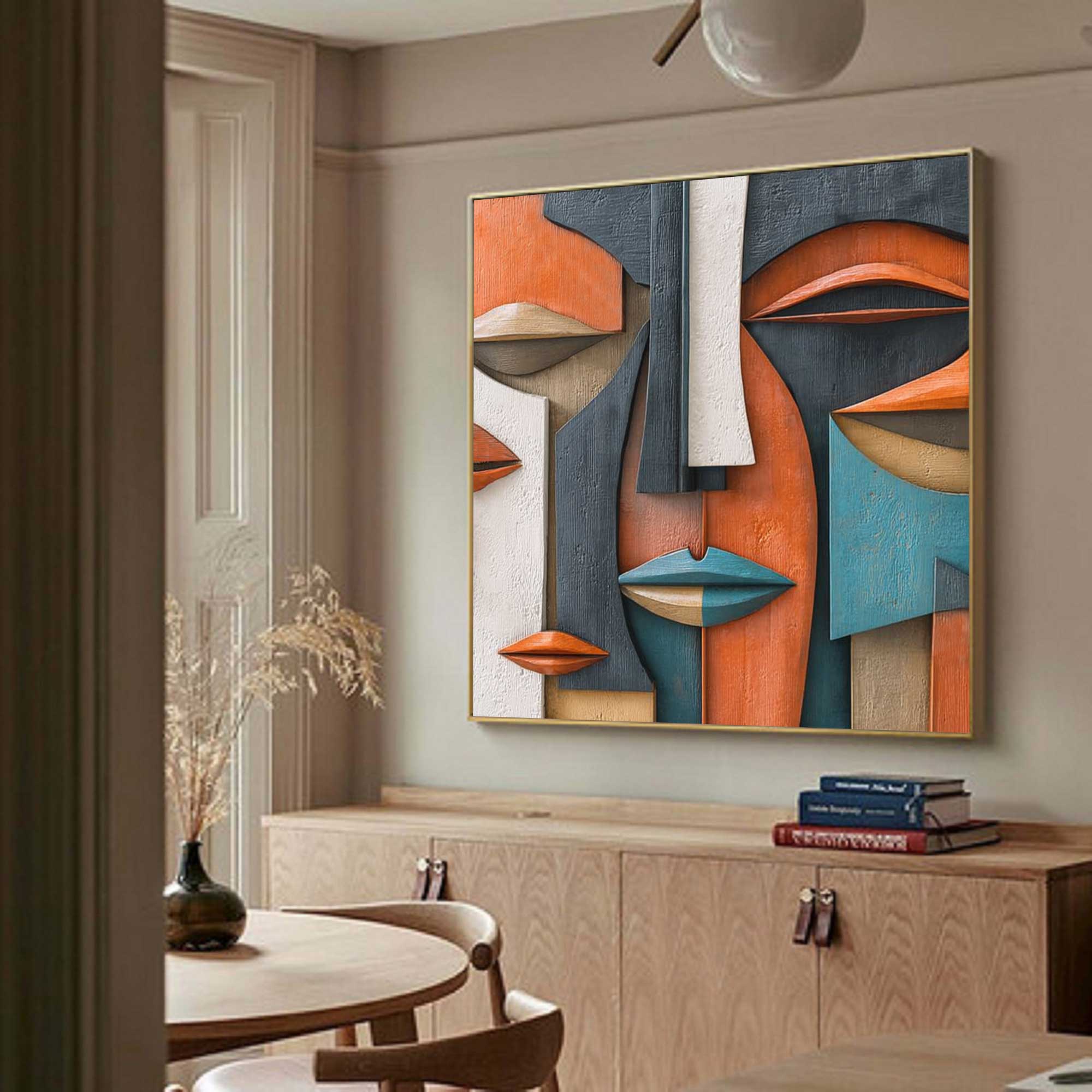 Hand-Painted Wood Carving Wall Art: Abstract 3D Textured Sculpture art