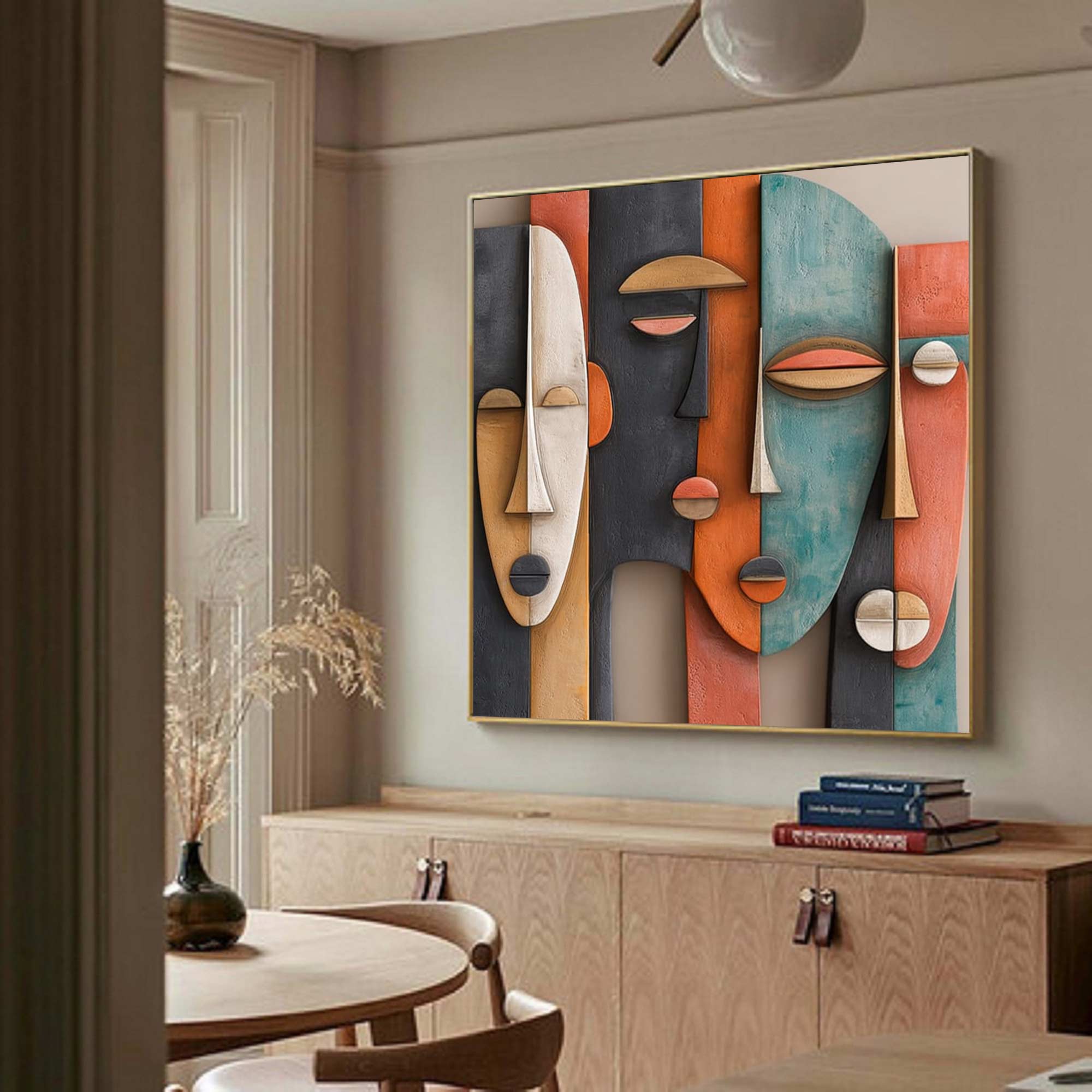 Abstract face painting Sculptured art Painting Wood carving wall art