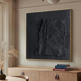 Black 3D Abstract Painting Large Black Abstract Painting Black 3D Textured Painting Square wall art