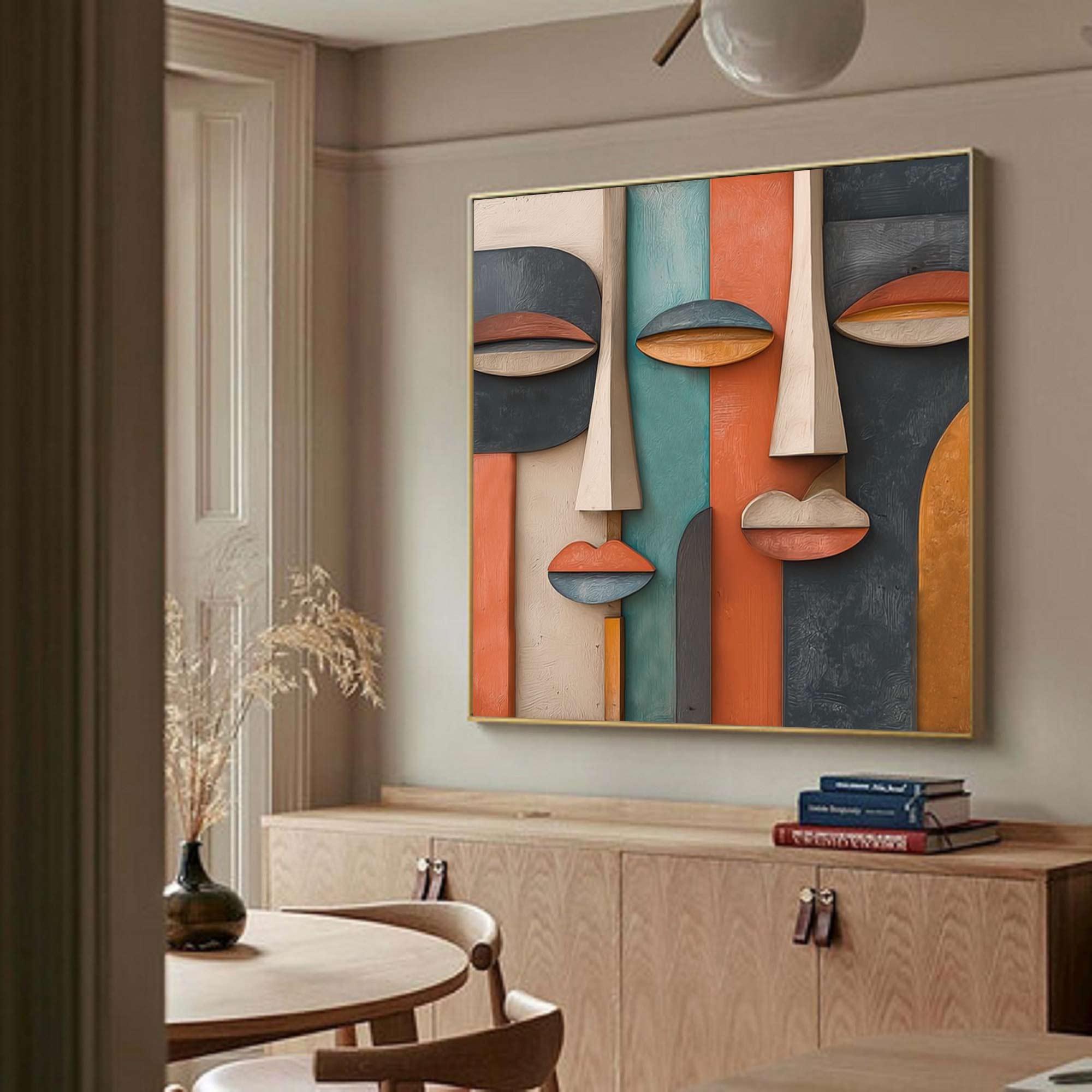 Wood carving wall art Abstract painting face Sculptured art Painting 