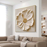 Creamy White 3D Texture Flower Painting Creamy White Minimalist Floral Painting Large 3D White Flower Painting