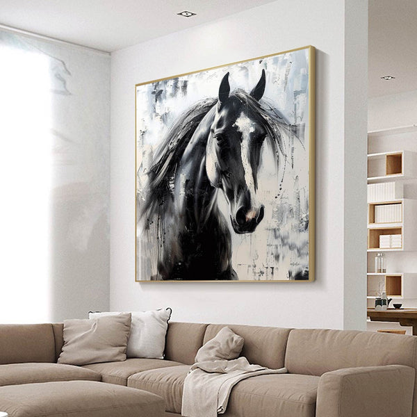 Horse oil painting black horse painting horse head painting black horse head painting Personalized Gifts Animal Painting 