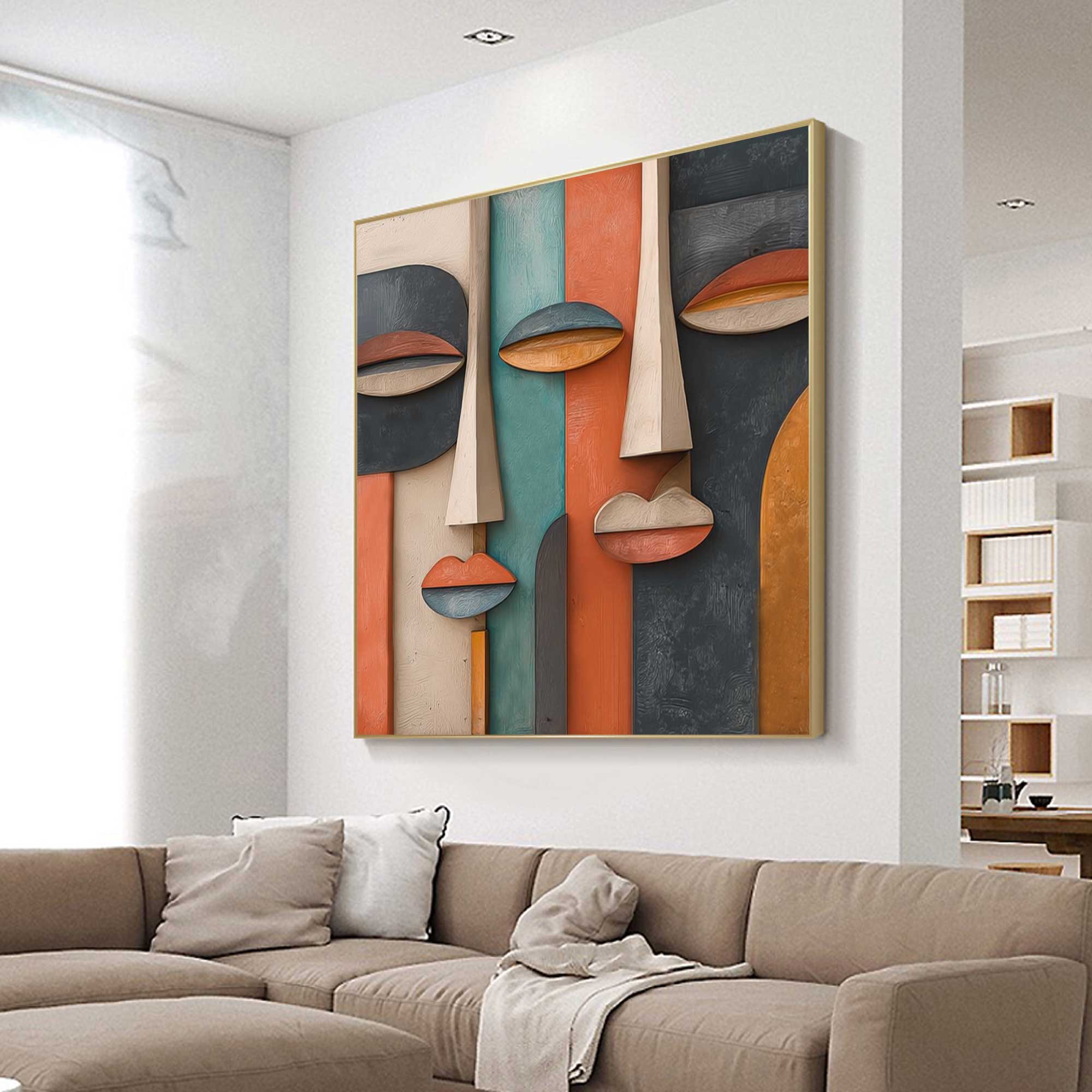 Wood carving wall art Abstract painting face Sculptured art Painting 
