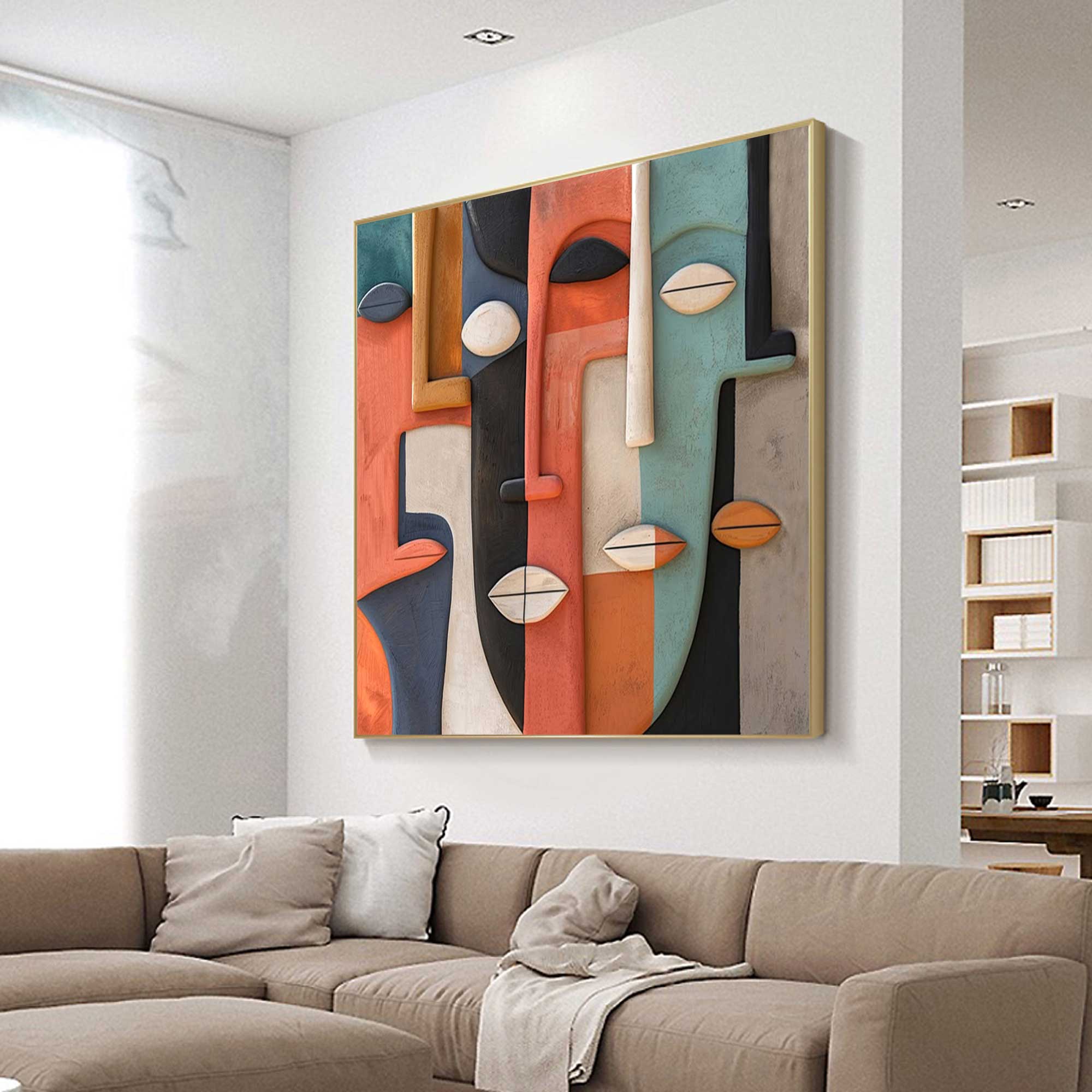 Wood carving wall art Face Sculptured art Painting Face Abstract wall art