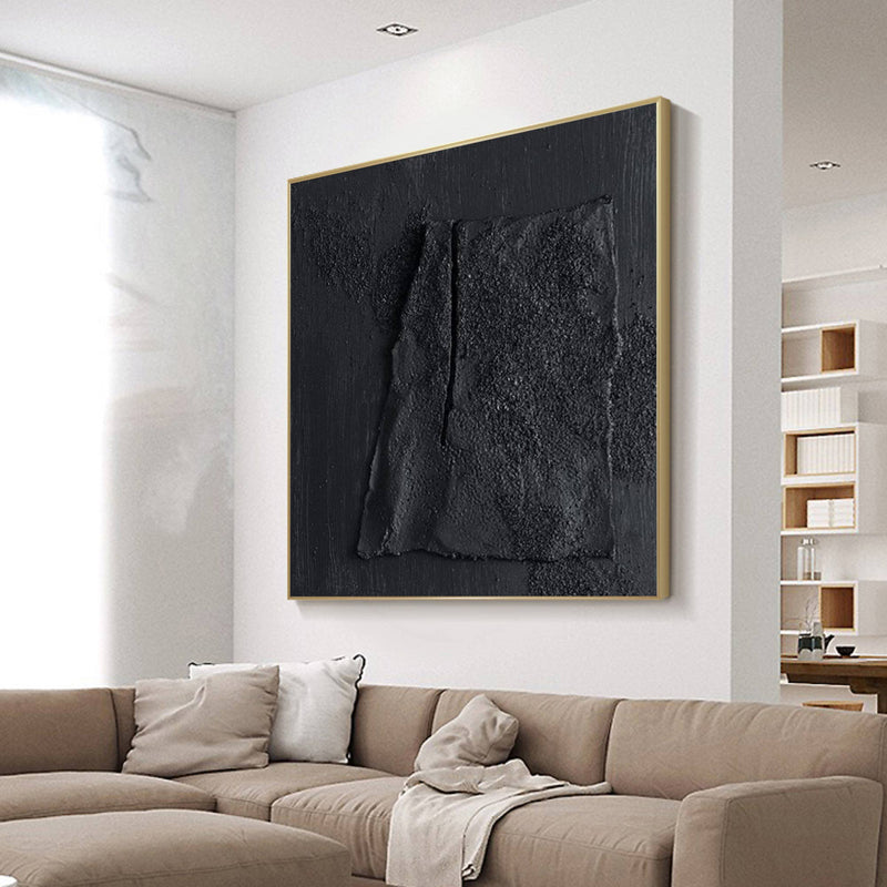 Black 3D Abstract Painting Large Black Abstract Painting Black 3D Textured Painting Square wall art