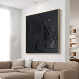 Black textured wall art Black plaster wall art Black Wabi-Sabi Wall Art Large Black Abstract Painting Black wall art Black plaster art