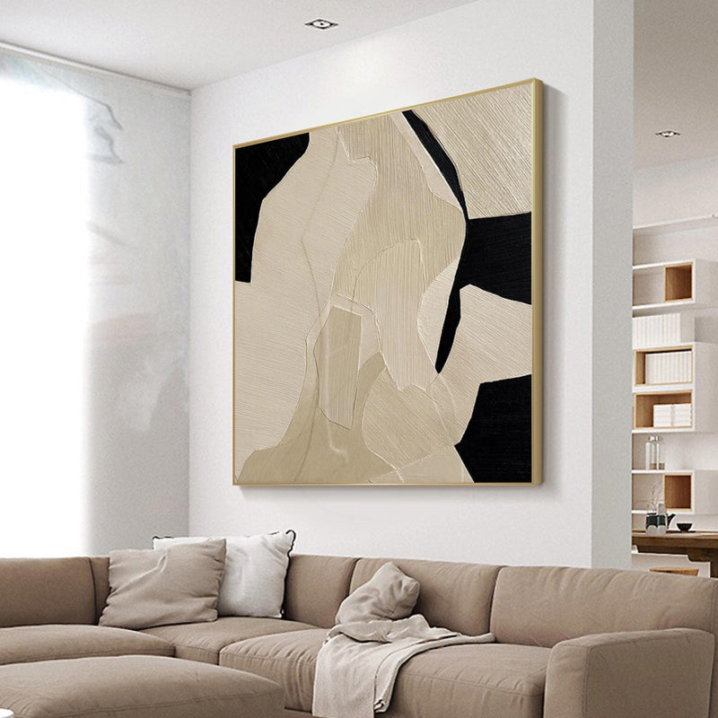 Beige Wabi Sabi Wall Art Black Beige Abstract Painting Large Black Minimalist Wall Art