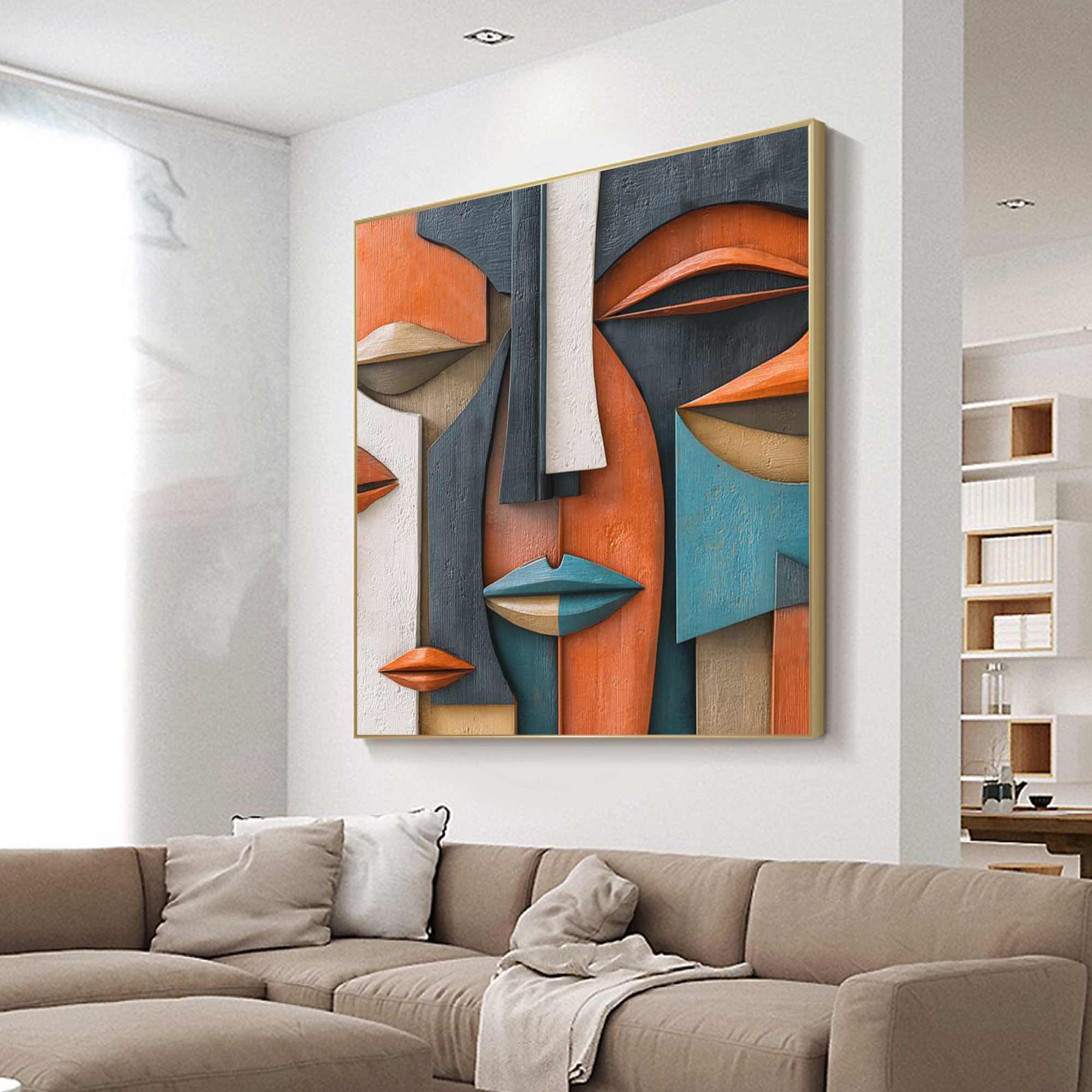 Hand-Painted Wood Carving Wall Art: Abstract 3D Textured Sculpture art