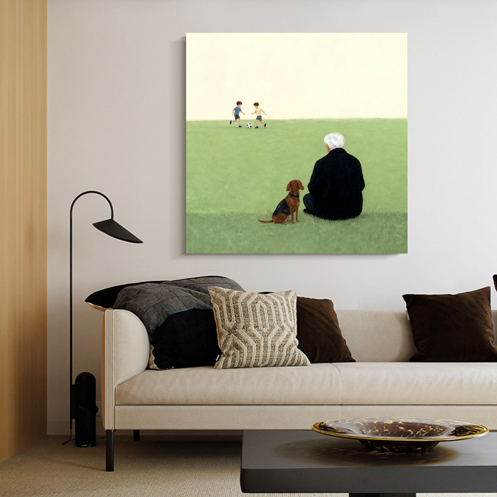 Elderly Man and Dog Oil Painting Nostalgic Senior & Pet Companion Wall Decor