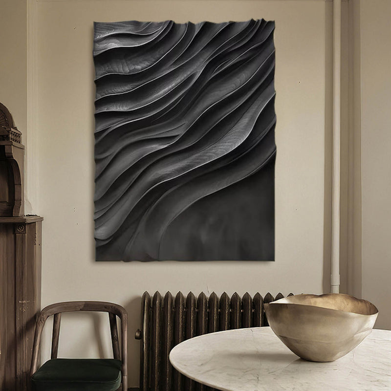 Black sculpture Textured Wall art Black sculpture Wall art Black Wood carving wall art Black Abstract Art