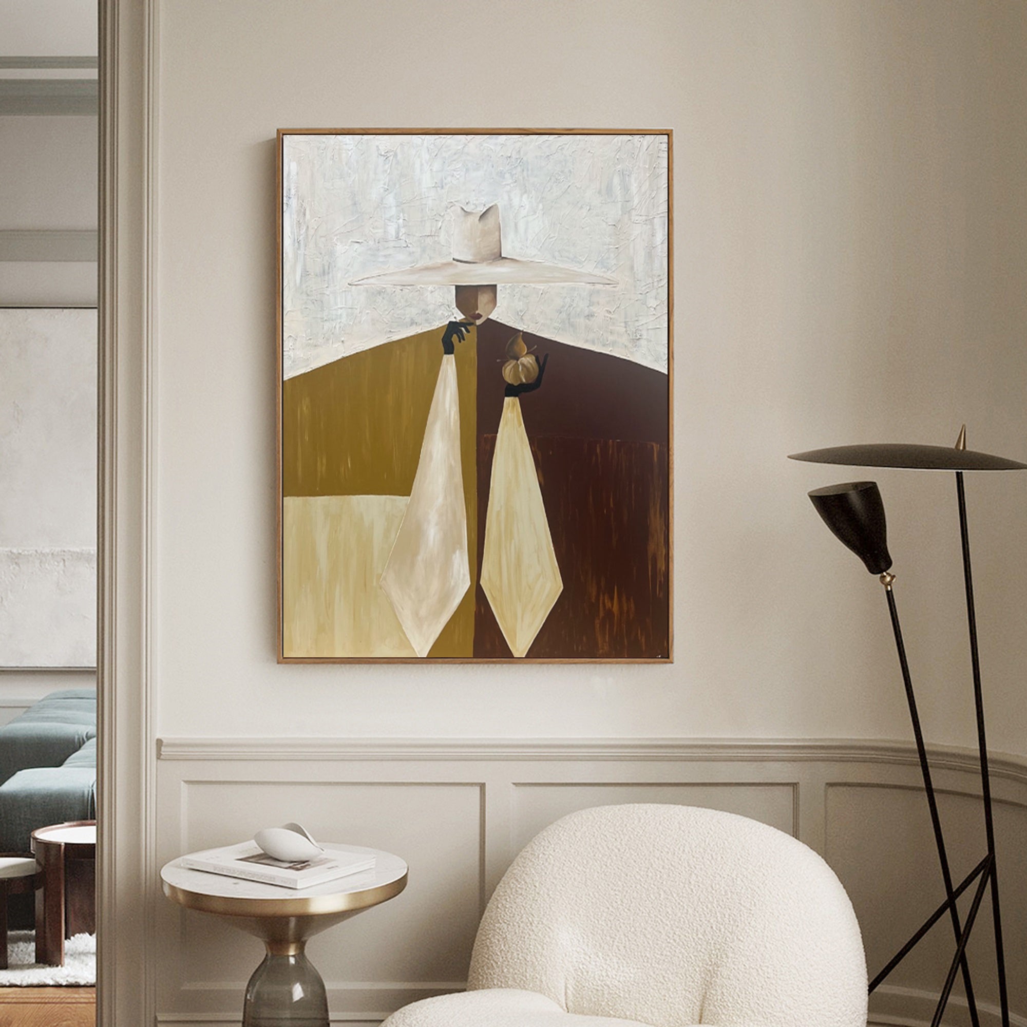 Hand-Painted Mid-Century Modern Abstract Portrait - Earthy Wall Art