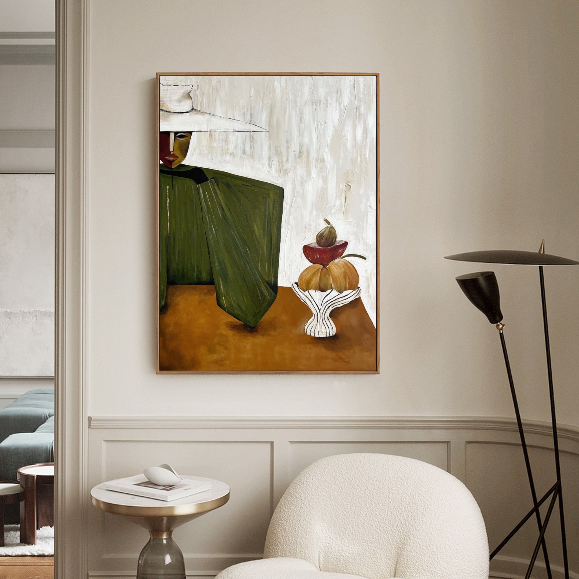 Olive Green Mid-Century Modern Abstract Oil Painting - Harvest Still Life