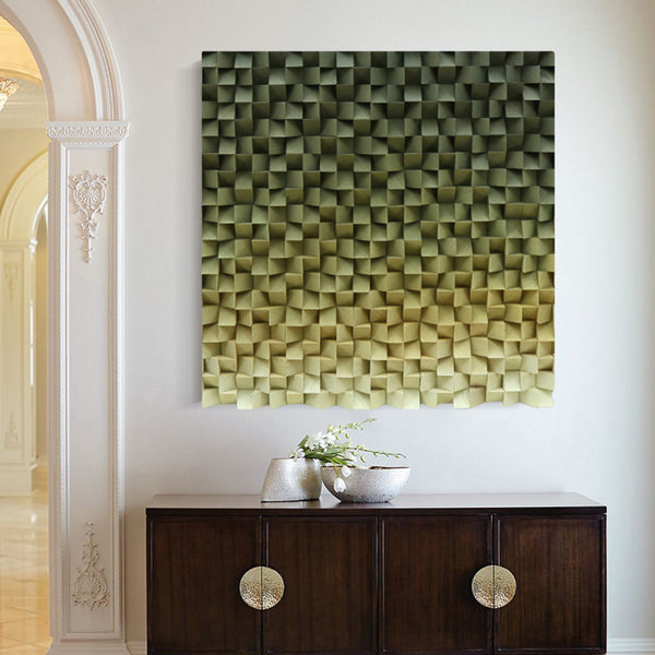 Green Wood wall Decor Wood Block Art Geometric Wood Art Sculptured art