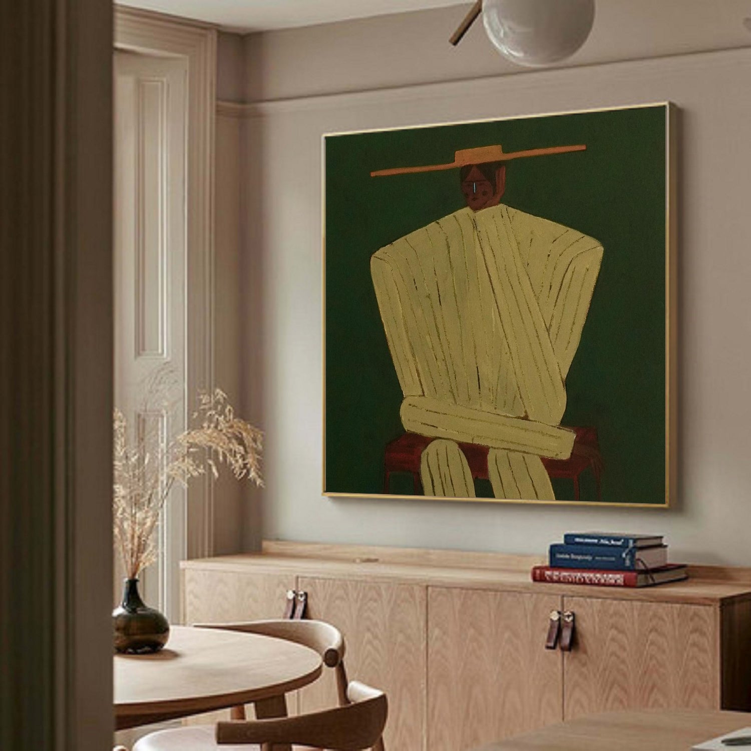 Rustic Minimalist Figurative Painting - Modern Folk Art Style Painting