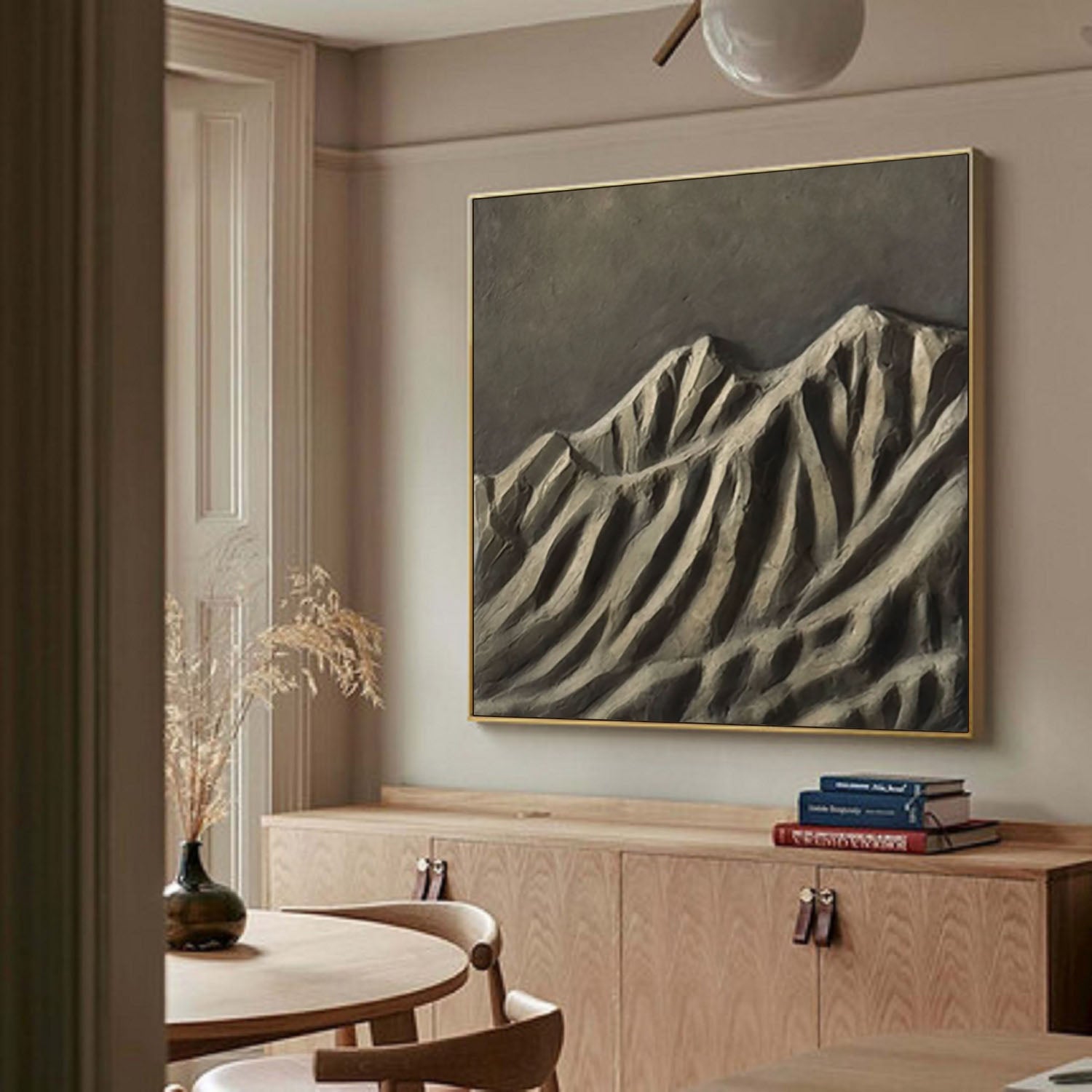Japandi style 3D Wood Wall Art Wabi-Sabi Mountain Relief for Living Room
