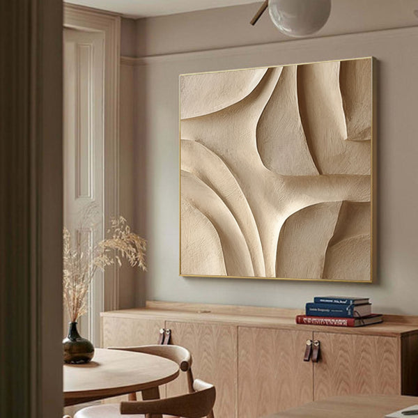 Wood carving wall art Beige Sculptured art Wooden wall decor