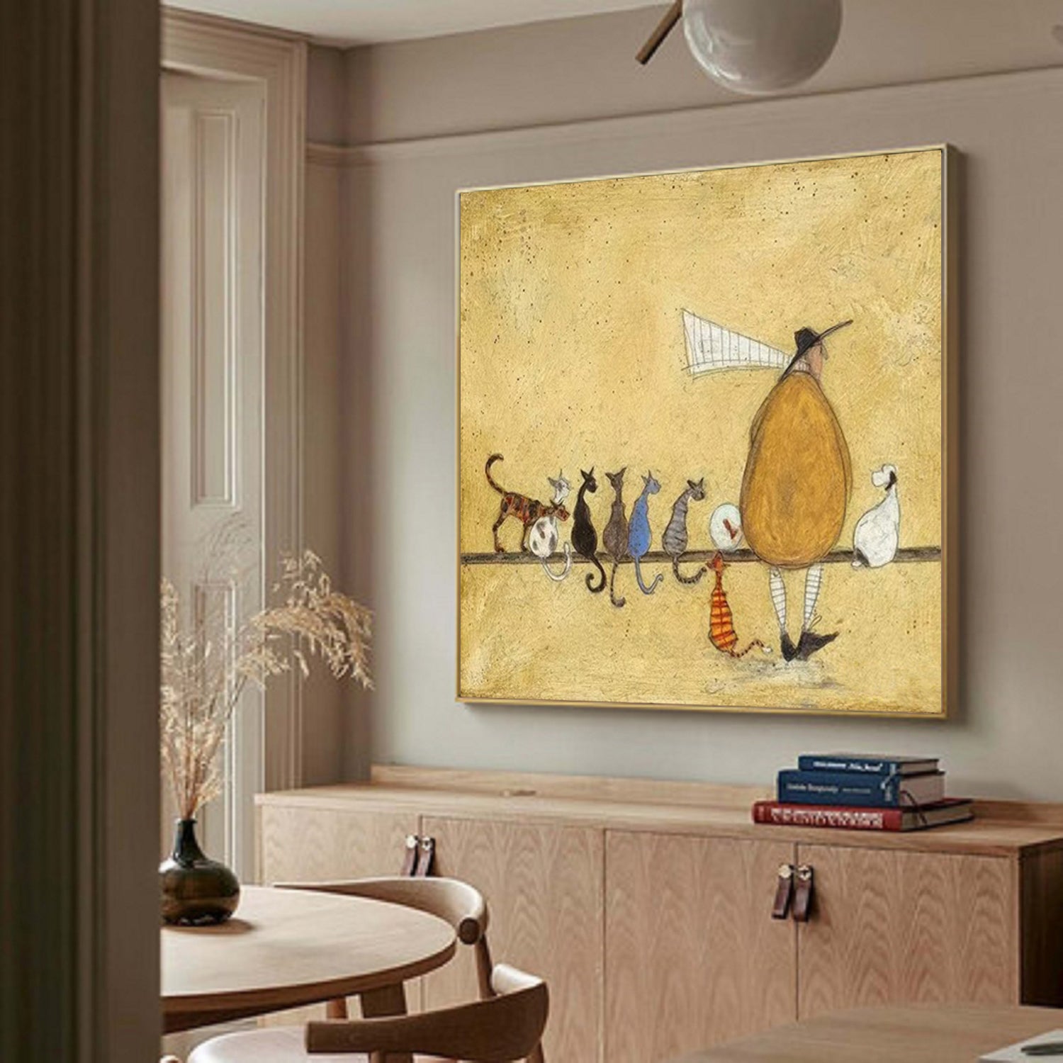 Hand Painted Whimsical Cat Lover Wall Art, Vintage Rustic Multiple Cats Painting