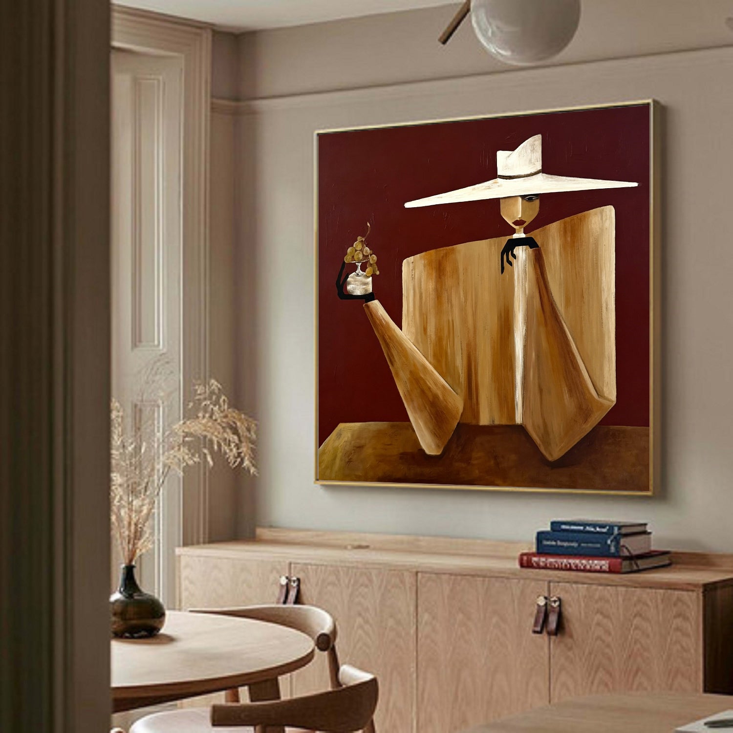 Mid-century Modern Lady Wall Painting Geometric Figure Painting