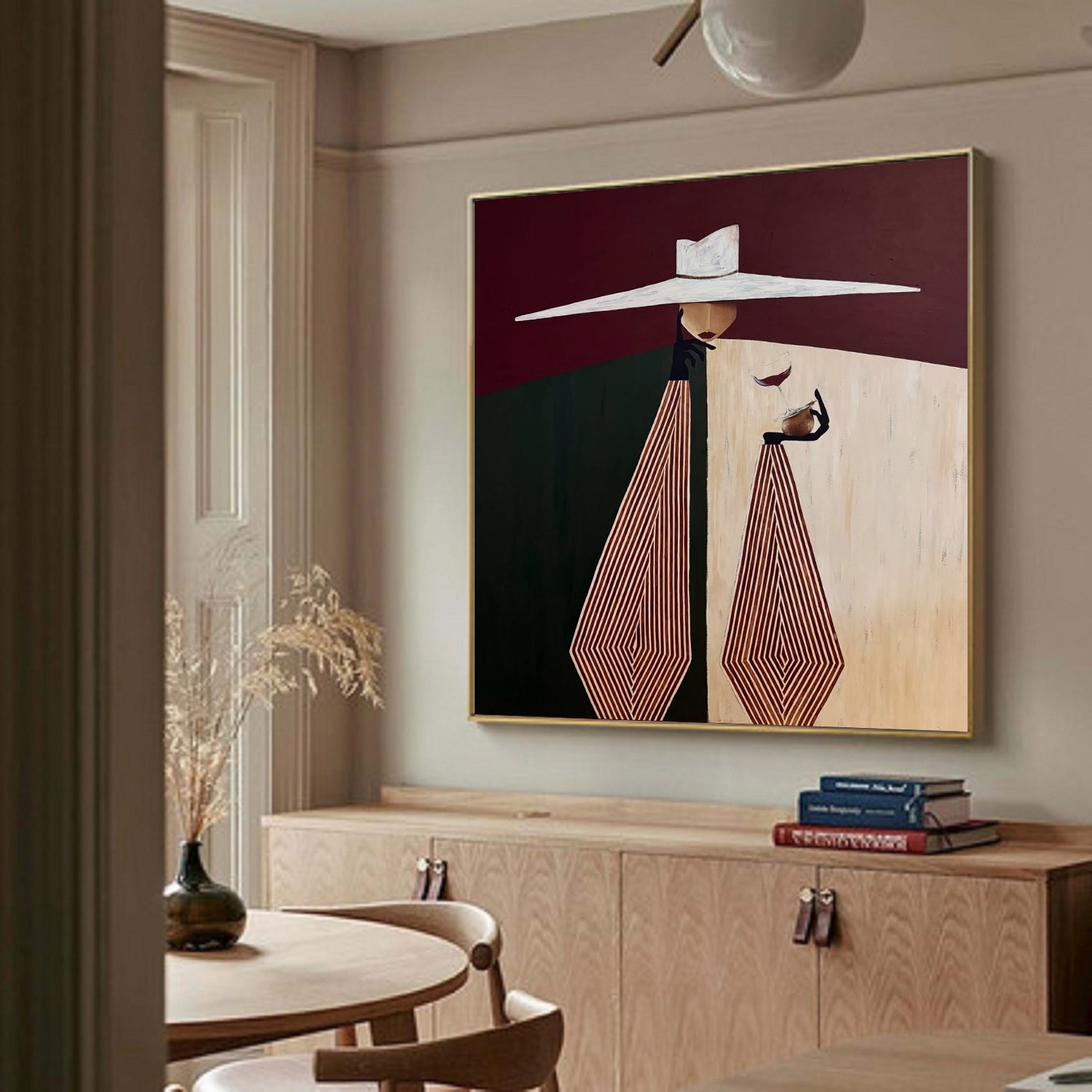 Minimalist Woman Portrait Hand-Painted Oil Painting Geometric Figure Painting