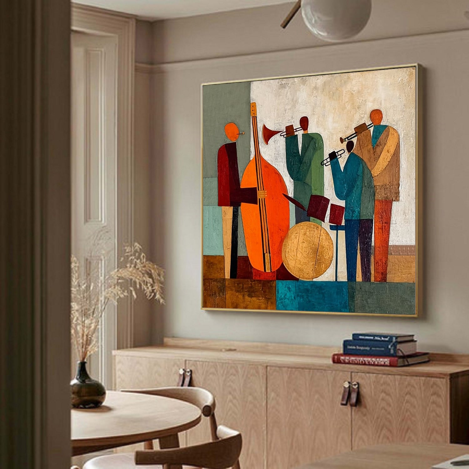 Sophisticated Jazz Band Abstract Wall Art - Textured Palette Knife Musical Painting for Modern Home