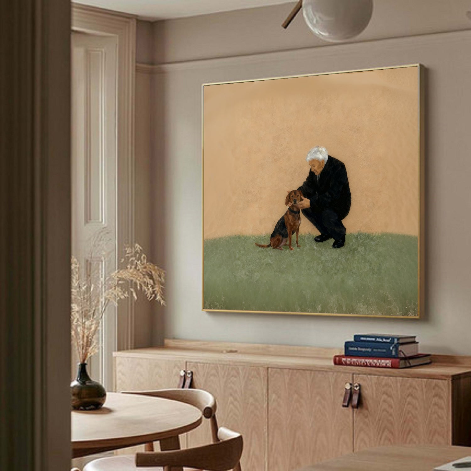 Elderly Man and Dog Oil Painting Dog Lover Gift Art Older people Puppy Oil Painting