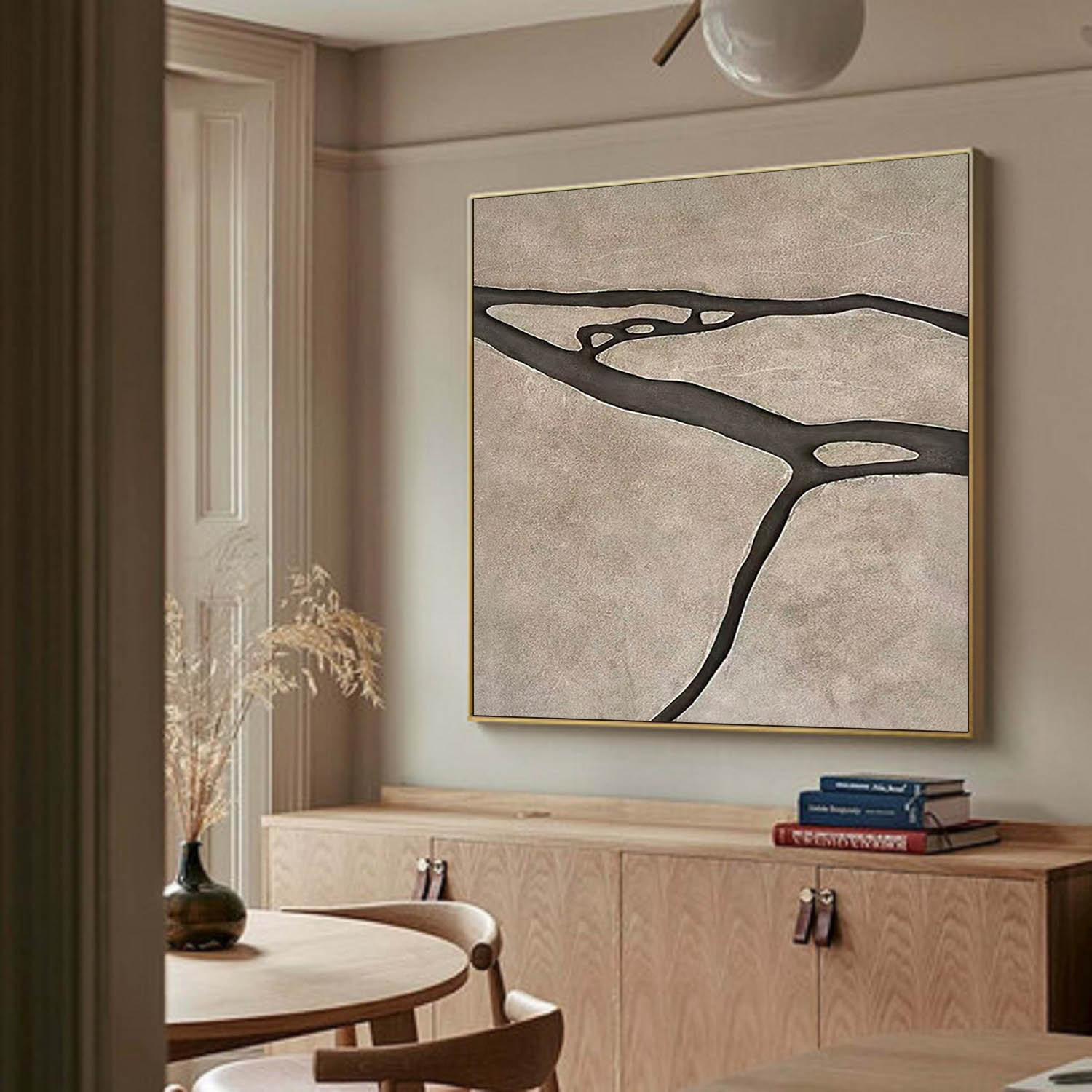 Earth Tone Japandi style 3D Wood Wall Art Wabi-Sabi River Relief for Living Room