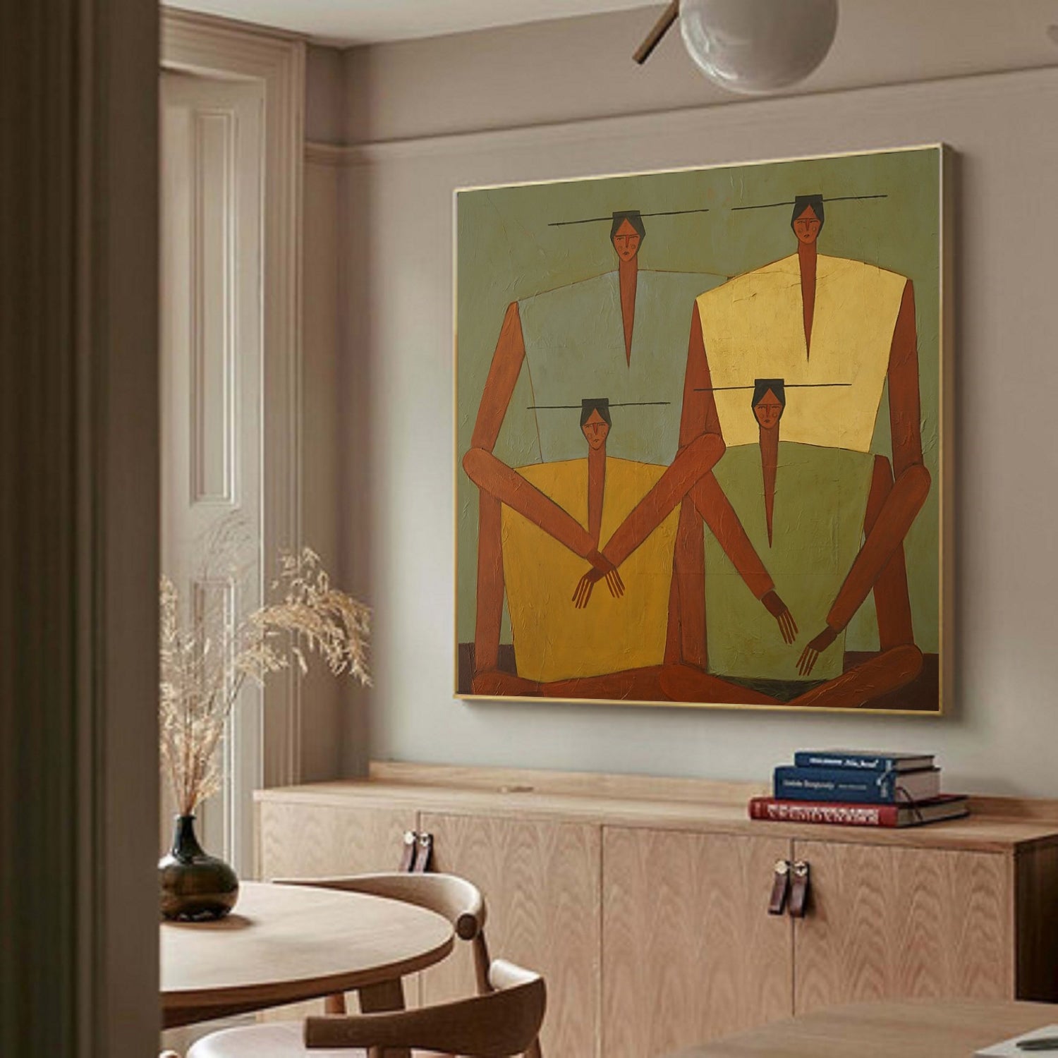 Earth-Toned Abstract Figurative Painting - Modern Folk Art Painting