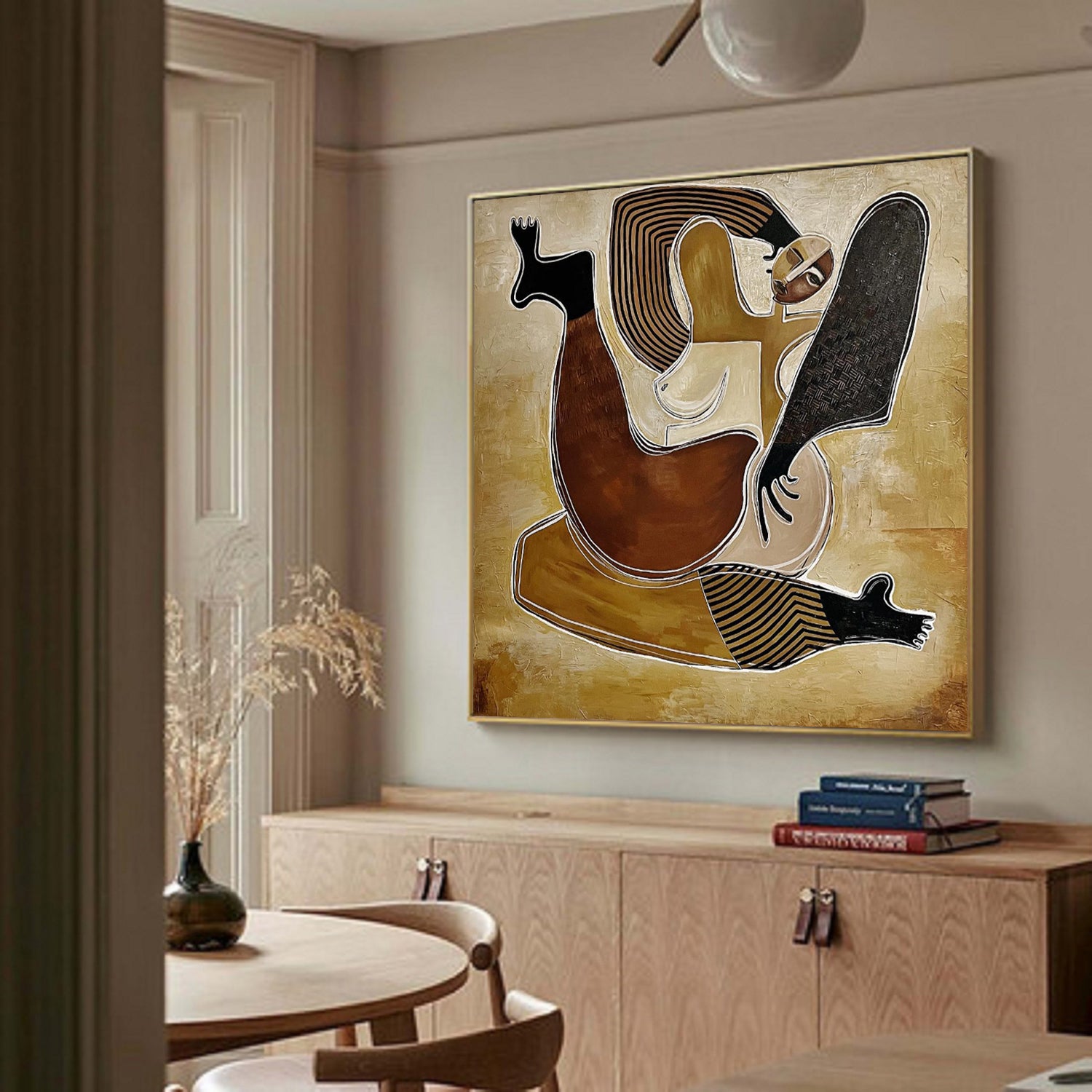 Retro-Style Figure Painting Mid-century Modern Abstract Figure Painting