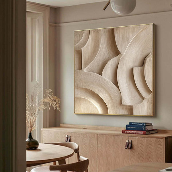 Beige Sculptured art Beige Wood carving wall art Textured Wall Decor