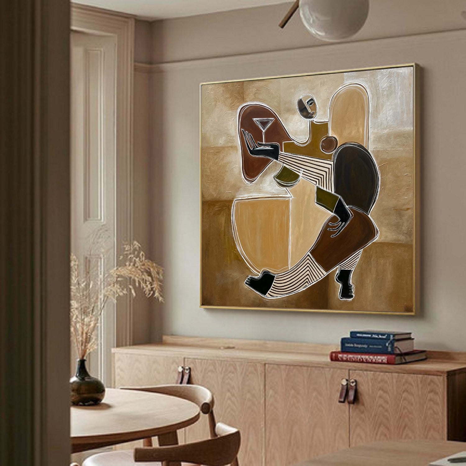 Mid-century Modern abstract Figure Painting Geometric Figure Painting
