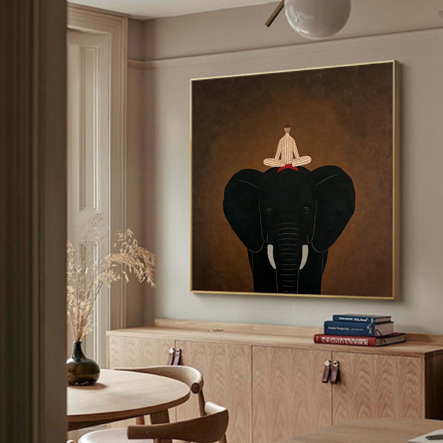 Large Elephant Painting on Canvas.Minimalist Animal Portrait Wall Art 