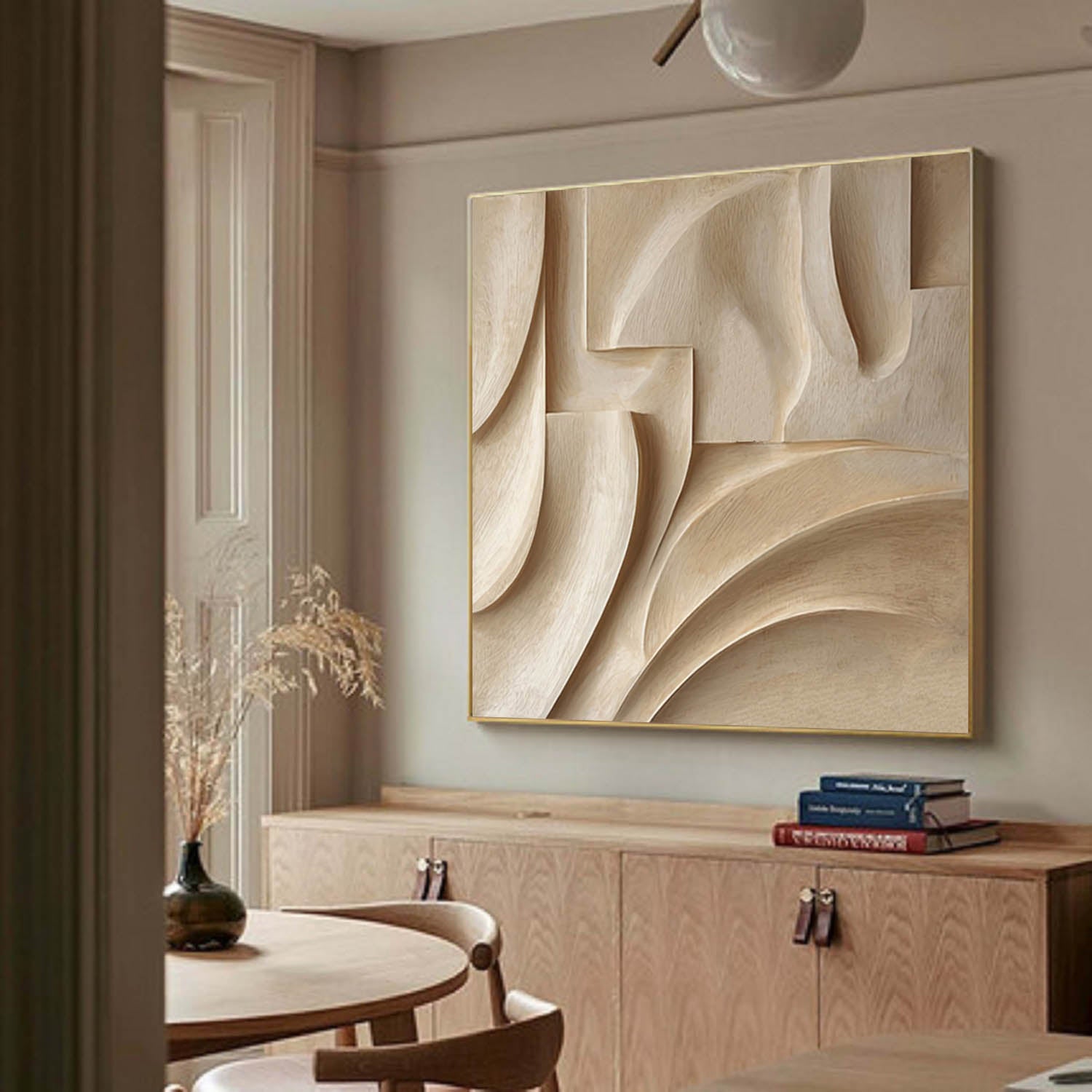 Beige Textured Wall Decor Wood 3D Textured Wall Decor Wood carving wall art