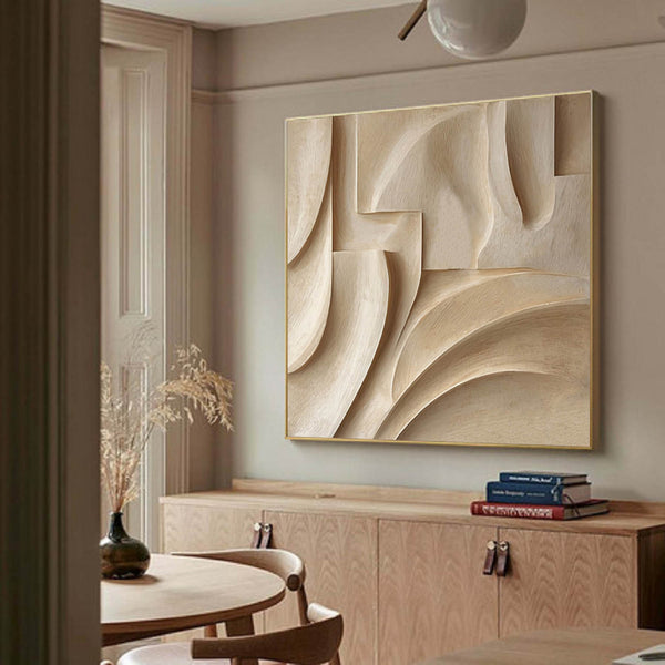 Beige Textured Wall Decor Wood 3D Textured Wall Decor Wood carving wall art