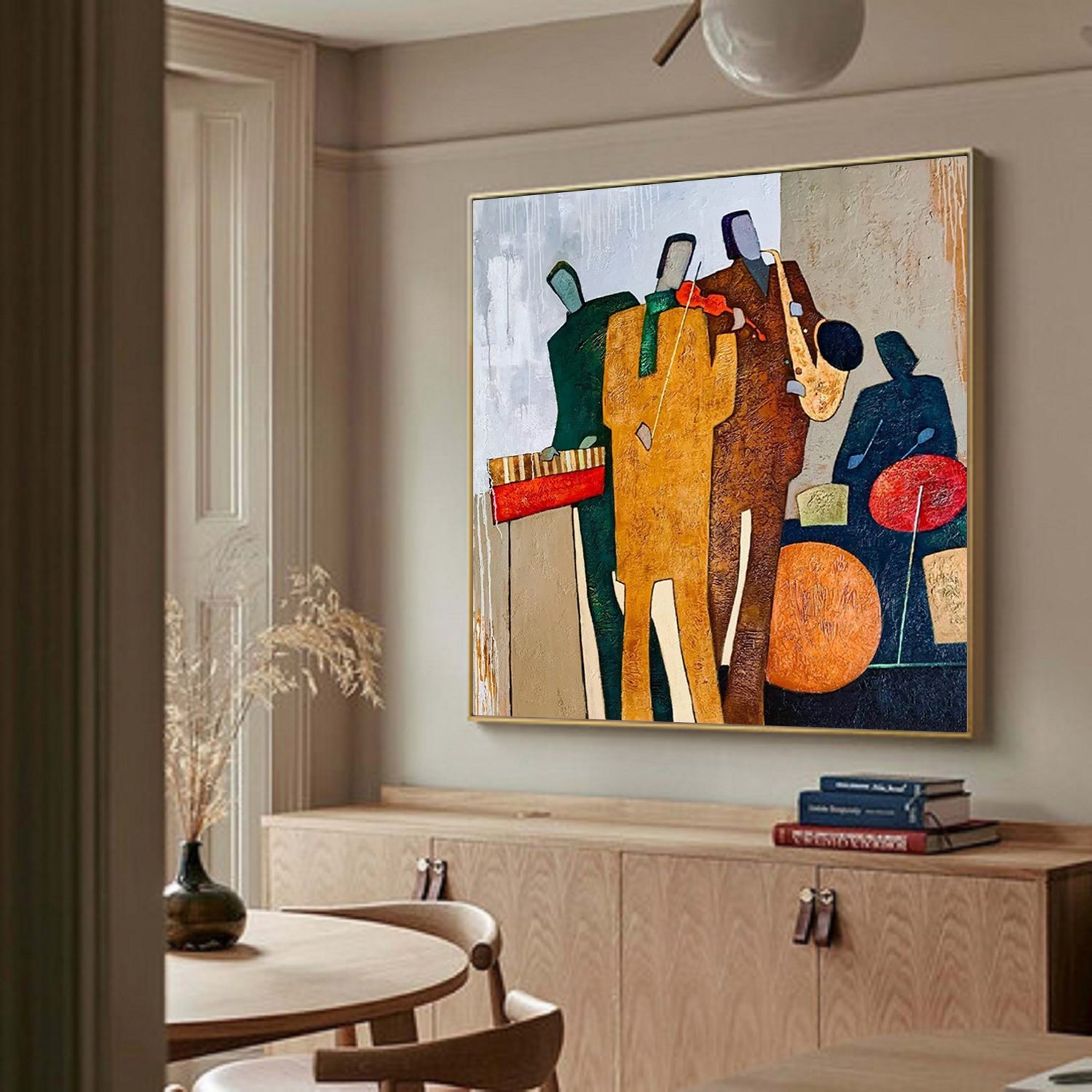 Mid-Century Modern Jazz Band Palette Knife Oil Painting - Abstract Musicians Wall Art