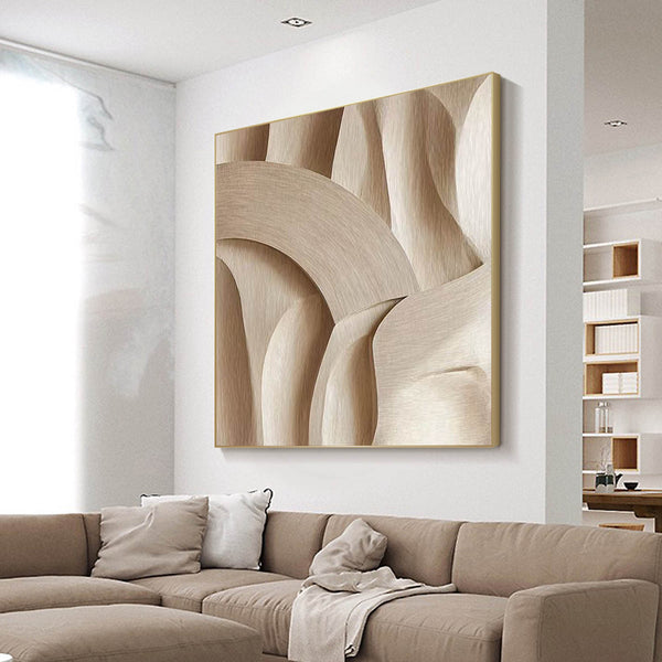 Wood carving wall art 3D Textured Wall Decor Beige Minimalist wall art