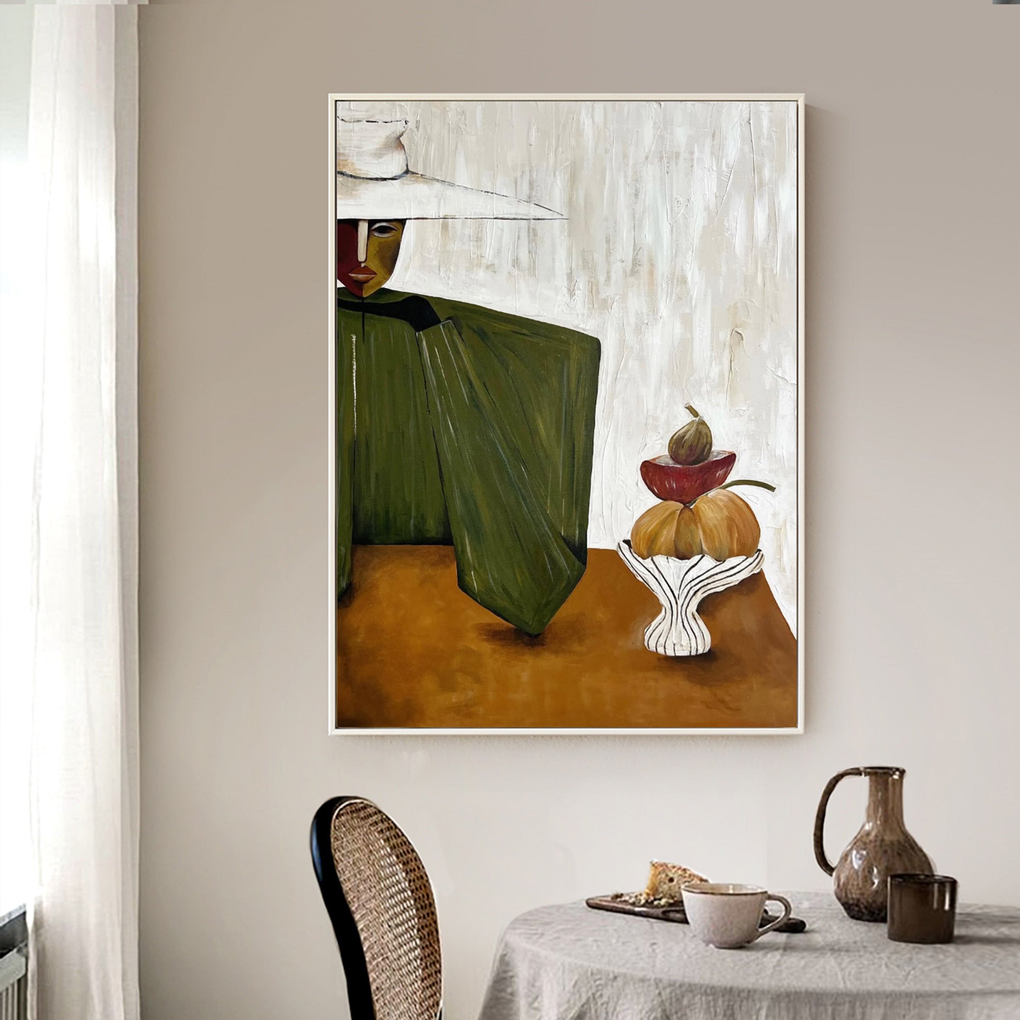 Olive Green Mid-Century Modern Abstract Oil Painting - Harvest Still Life