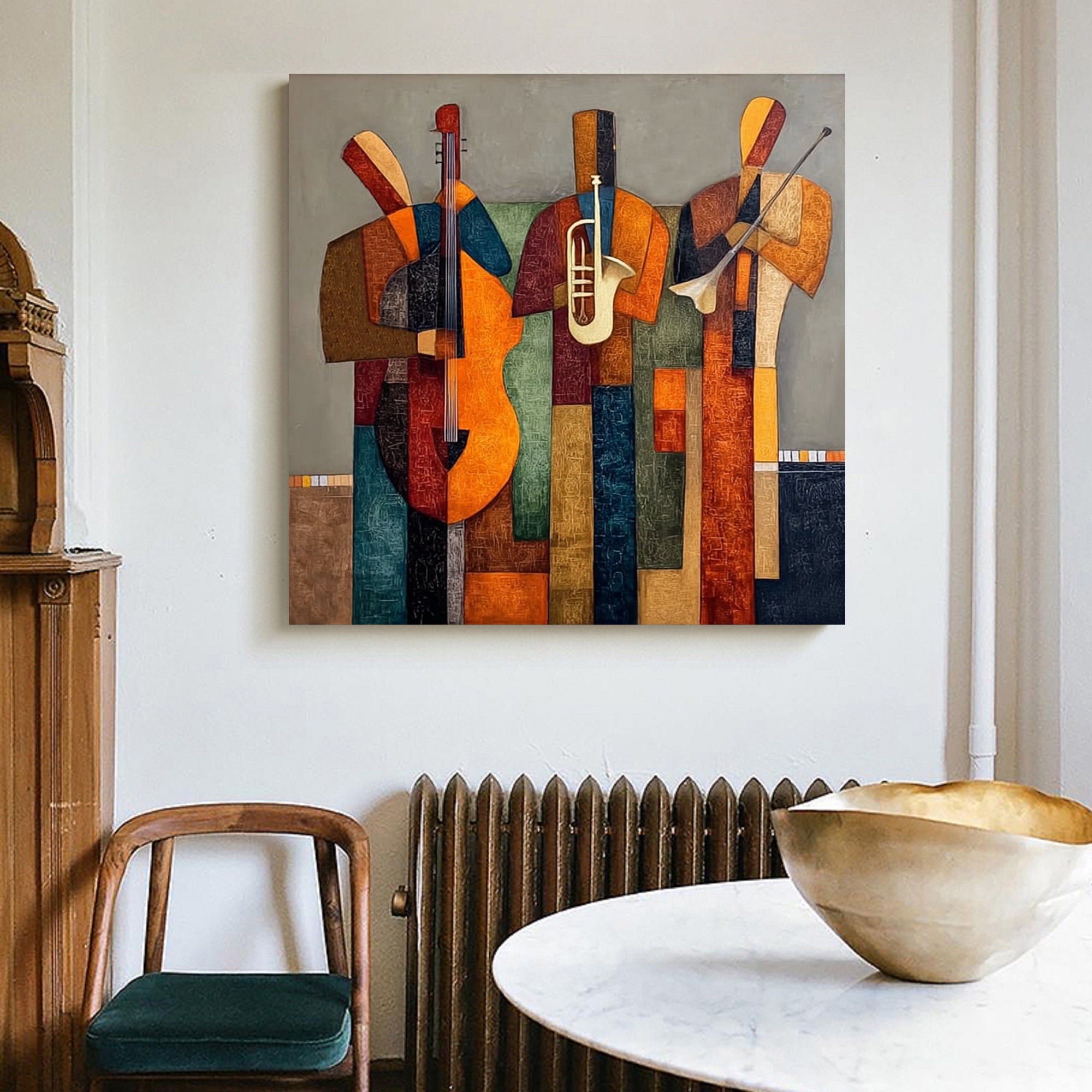 Hand Painted Modern Band Performance Abstract Figurative Oil Painting Wall Art for Living Room