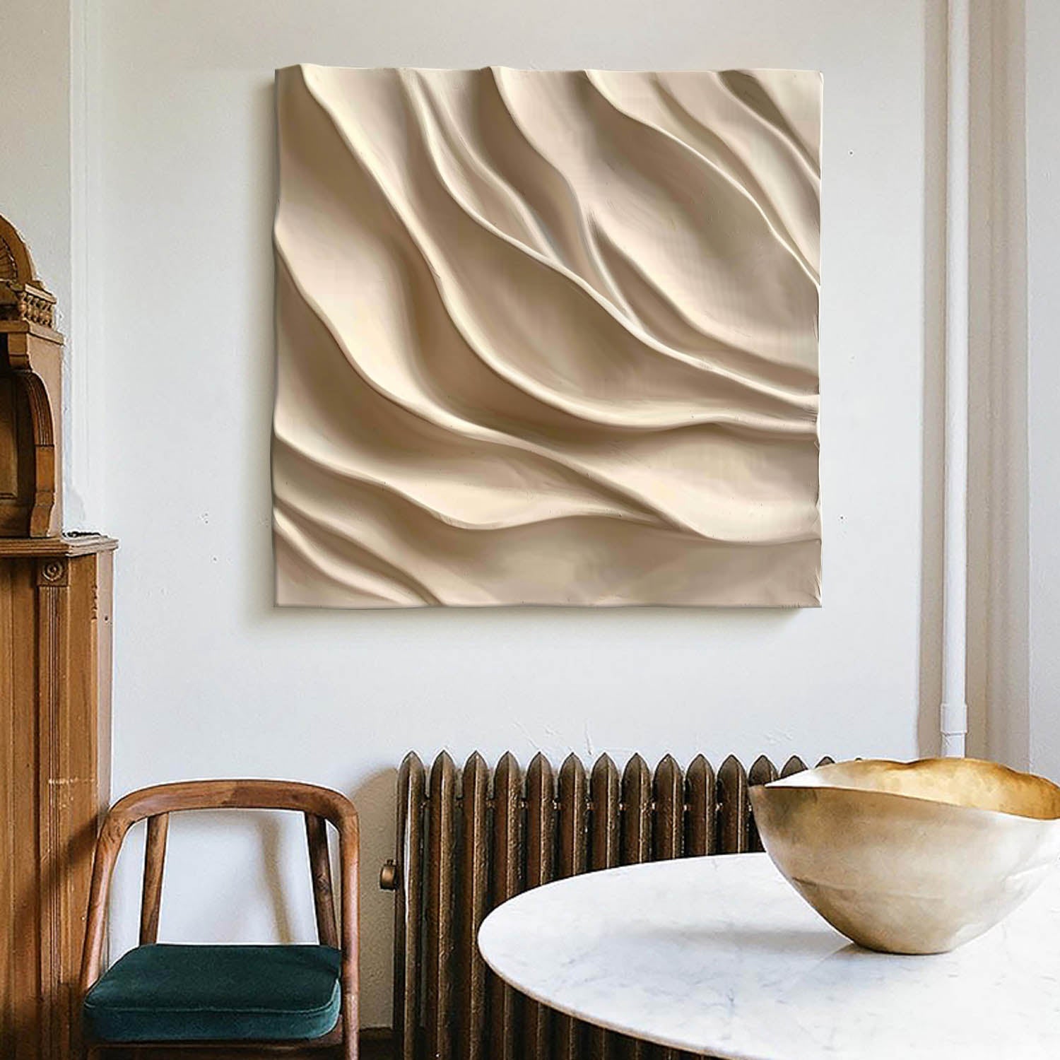Wood carving wall art Beige 3D Textured Wall Art Beige Sculptured art