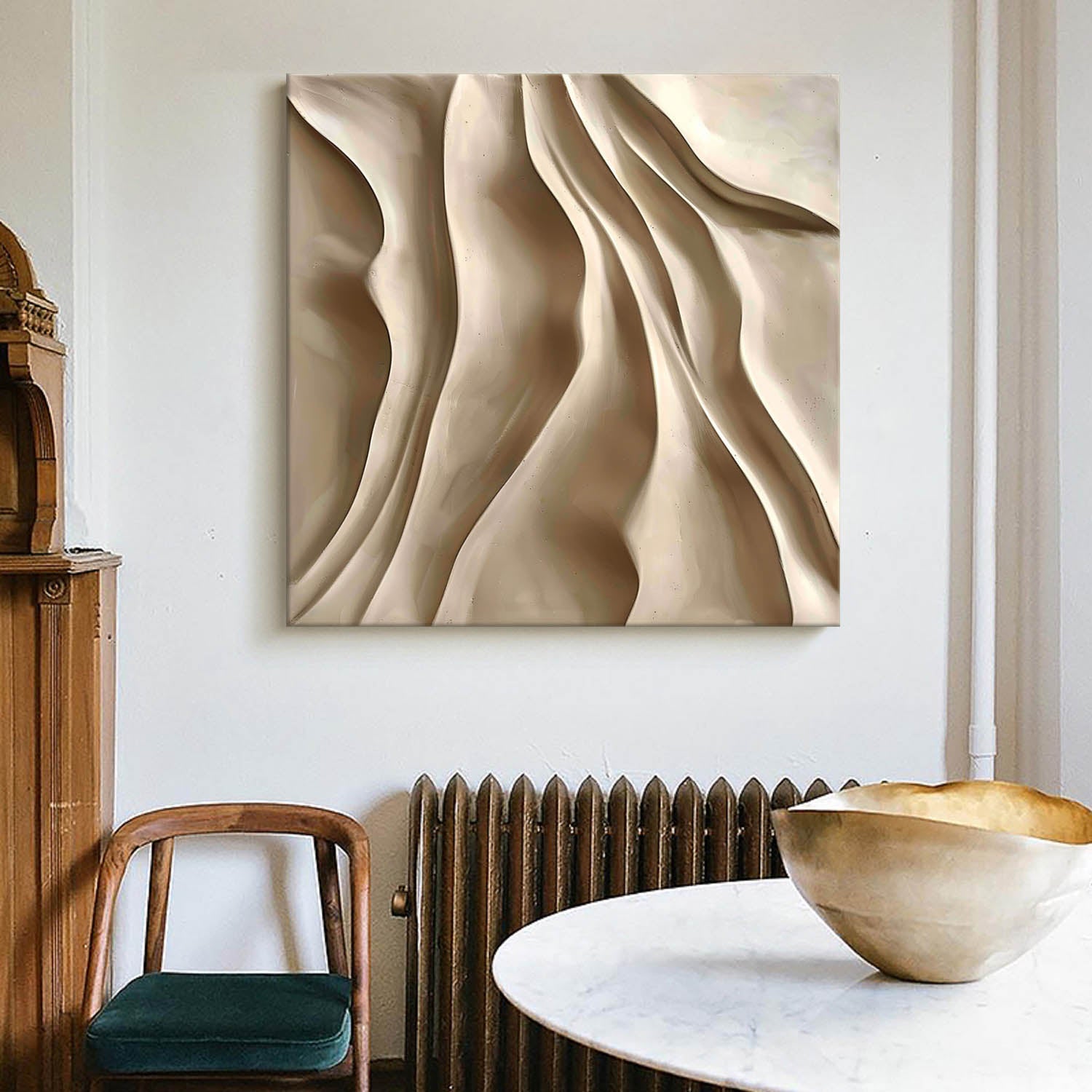 Beige Sculptured art Wood carving wall art Beige 3D Textured Wall Art