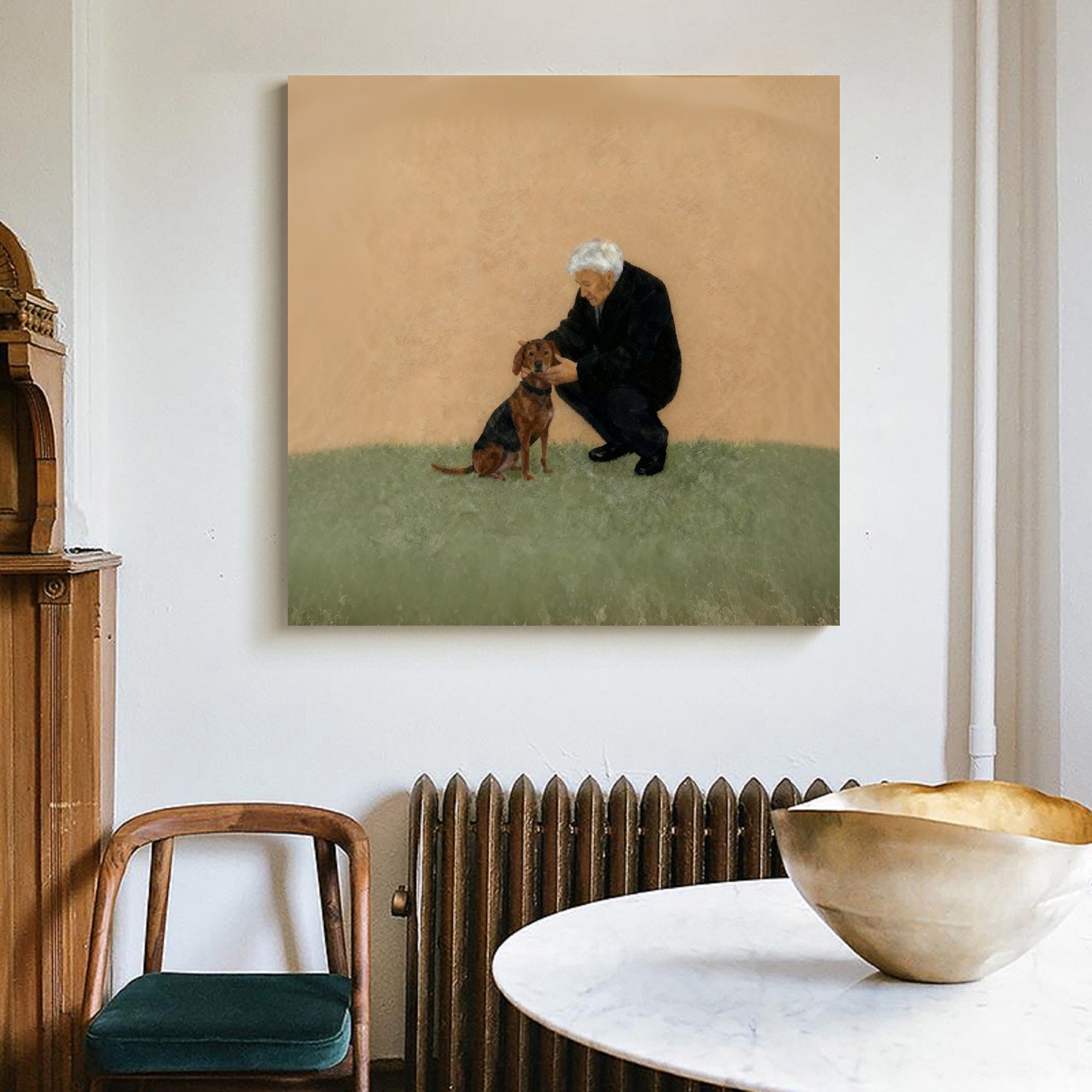 Elderly Man and Dog Oil Painting Dog Lover Gift Art Older people Puppy Oil Painting