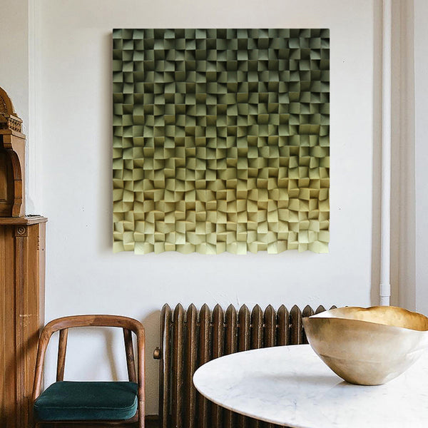 Green Wood wall Decor Wood Block Art Geometric Wood Art Sculptured art