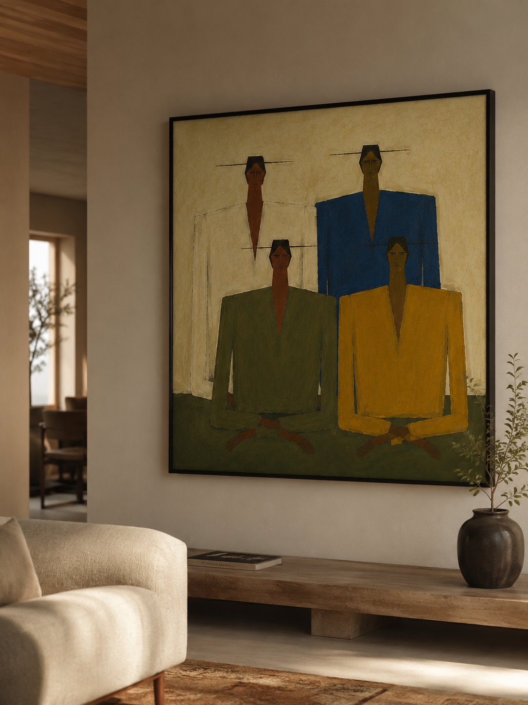 Abstract Figurative Painting With Earth Tones For Modern Living Room Wall Decor