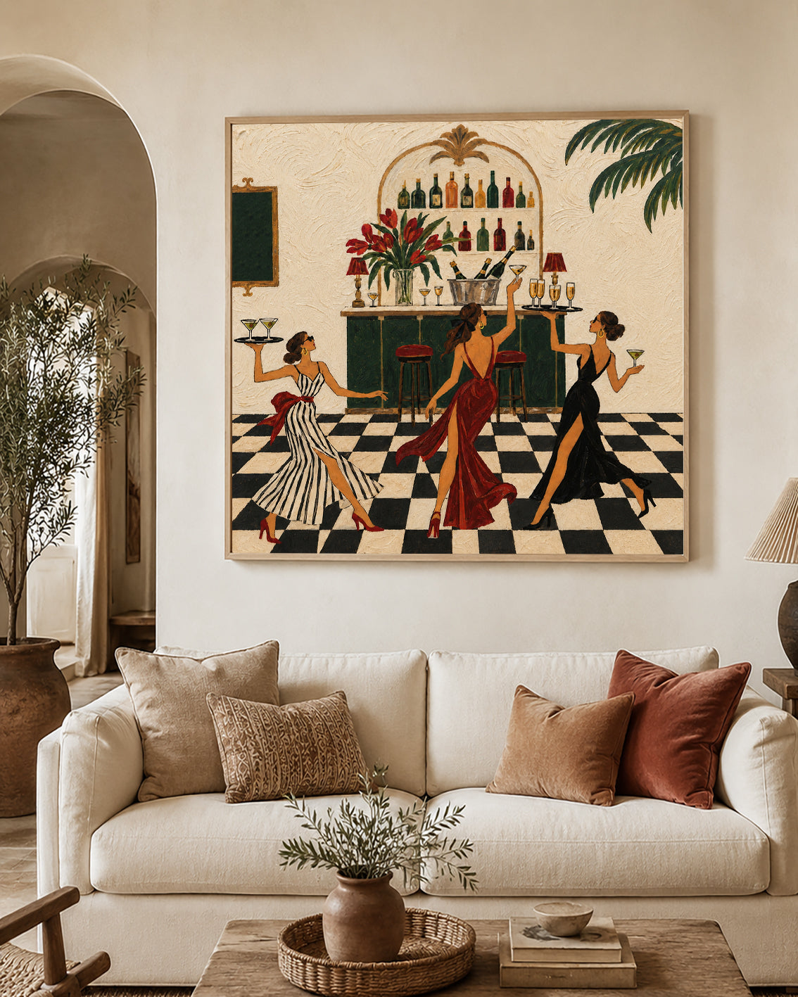 Art Deco Bar Wall Art For Dining Room And Home Bar Decor With Fashion Girls