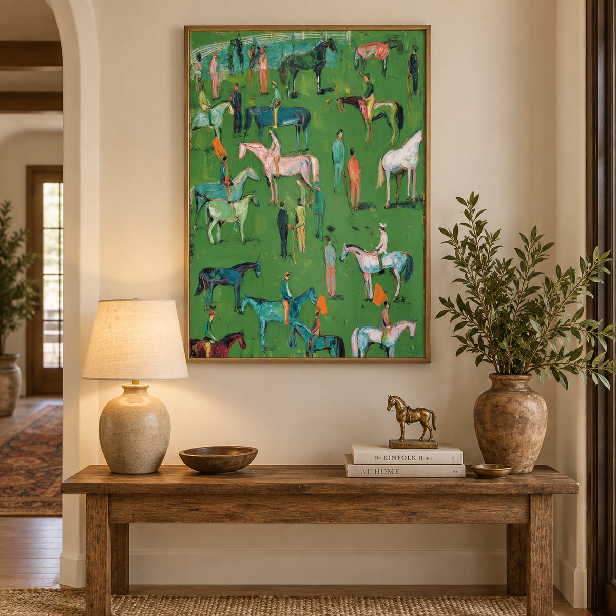 Colorful Horse And Rider Painting Hand-Painted Canvas Art For Equestrian Lovers