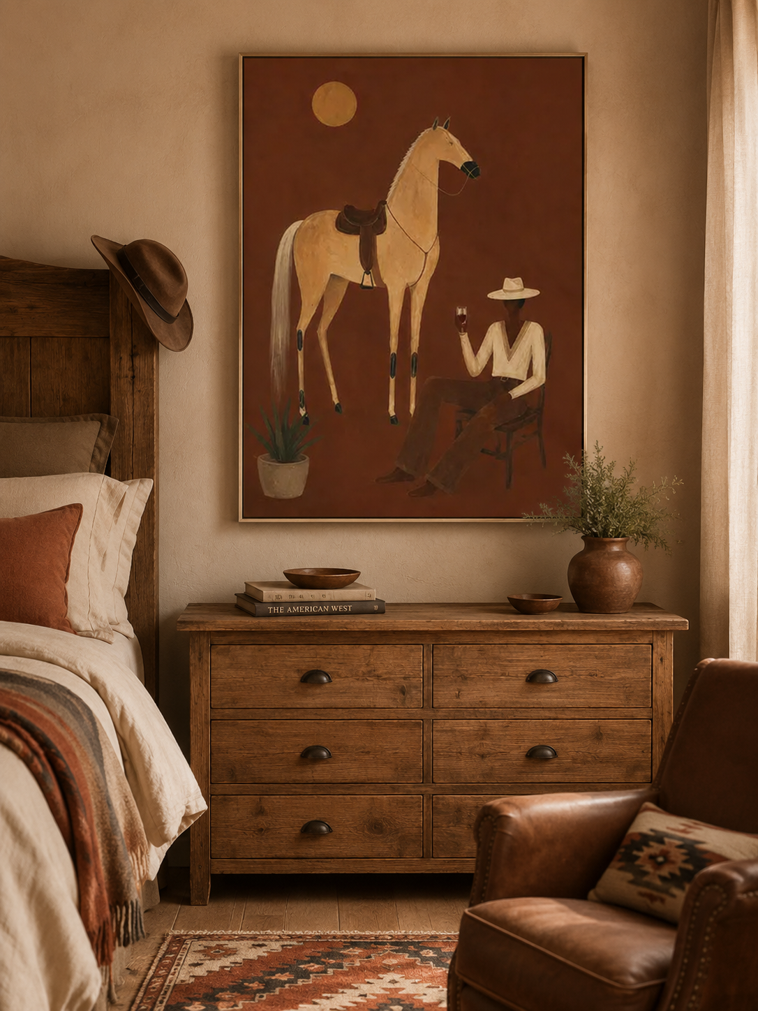 Surrealist Vintage Horse And Gentleman Painting Original Canvas Wall Art For Modern Home Office Decor