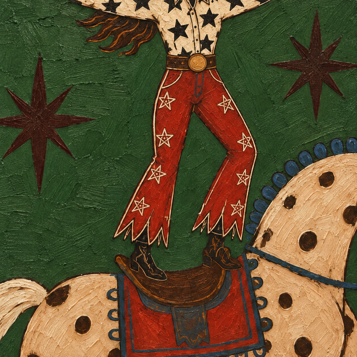 Western Wall Art For Living Room Green Horse Painting Handmade Cowboy Decor