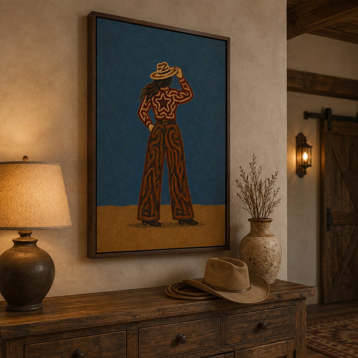 Modern Cowgirl Painting Western Woman Wall Art For Living Room Wall Decor