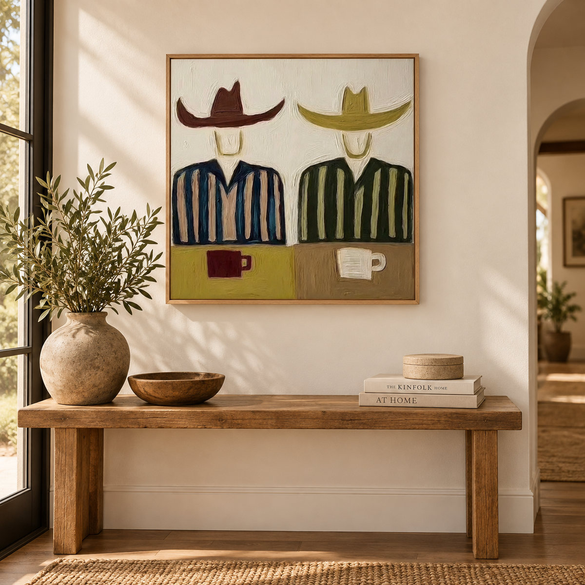 Cowboy And Coffee Minimalist Canvas Painting For Western Decor