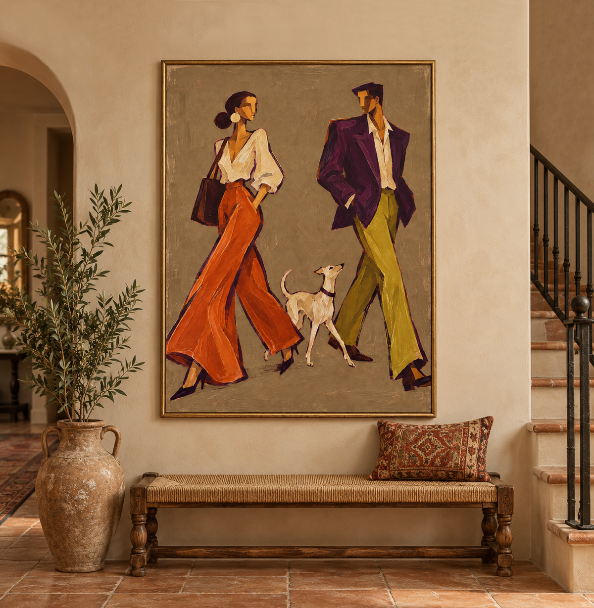 High Fashion Couple Canvas Art, Retro Street Style Painting, Chic Living Room Artwork