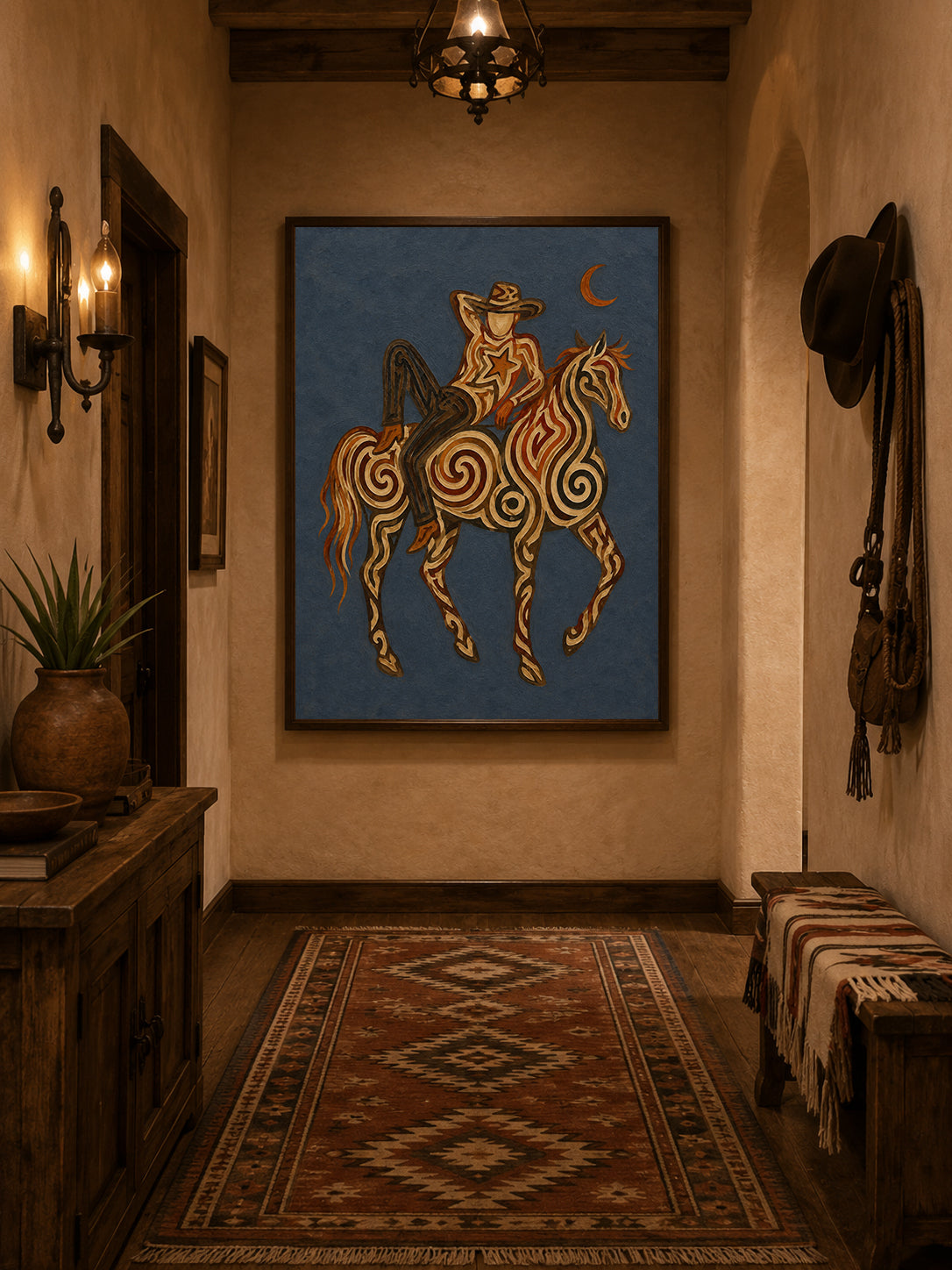 Modern Cowboy Horse Painting, Western Wall Art, Rustic Ranch Decor, Southwestern Equestrian Art